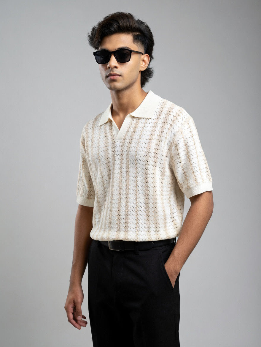 Mesh-Knit Polo Shirt