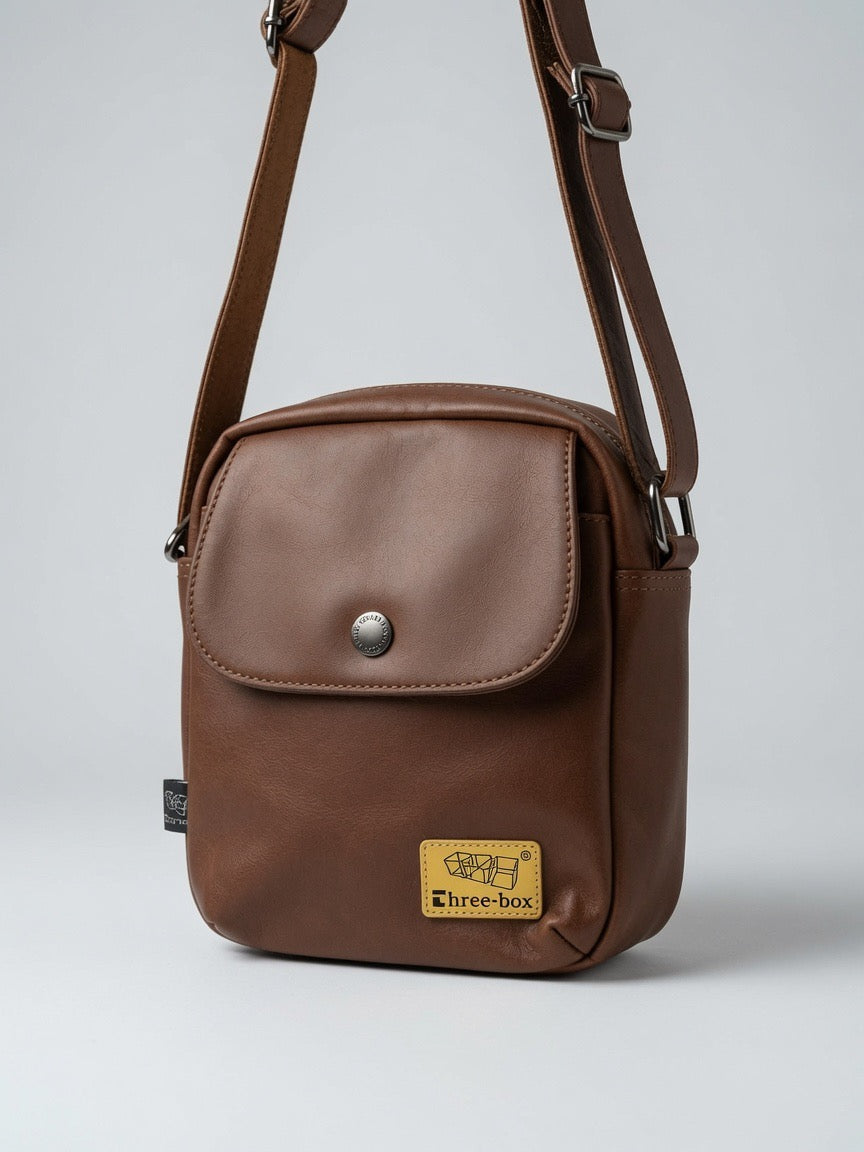 Three-Box Premium Crossbody Bag - Brown (Flap Zip Style)