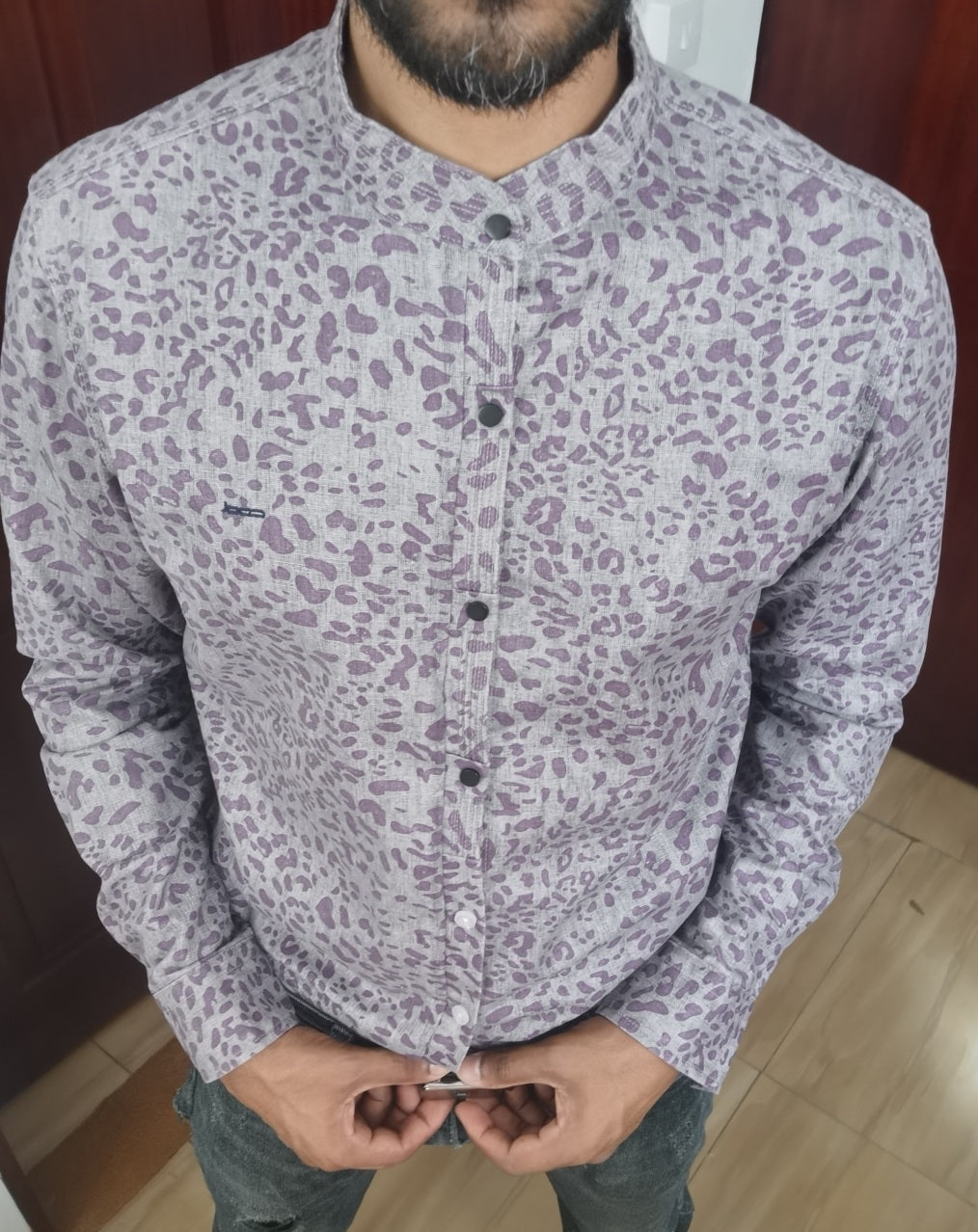 Linen purple leopard print shirt