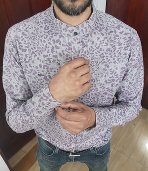Linen purple leopard print shirt