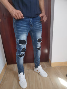 Blue patch destroyed  jeans