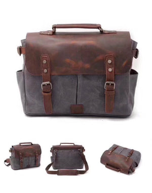 Canvas and leather laptop bag