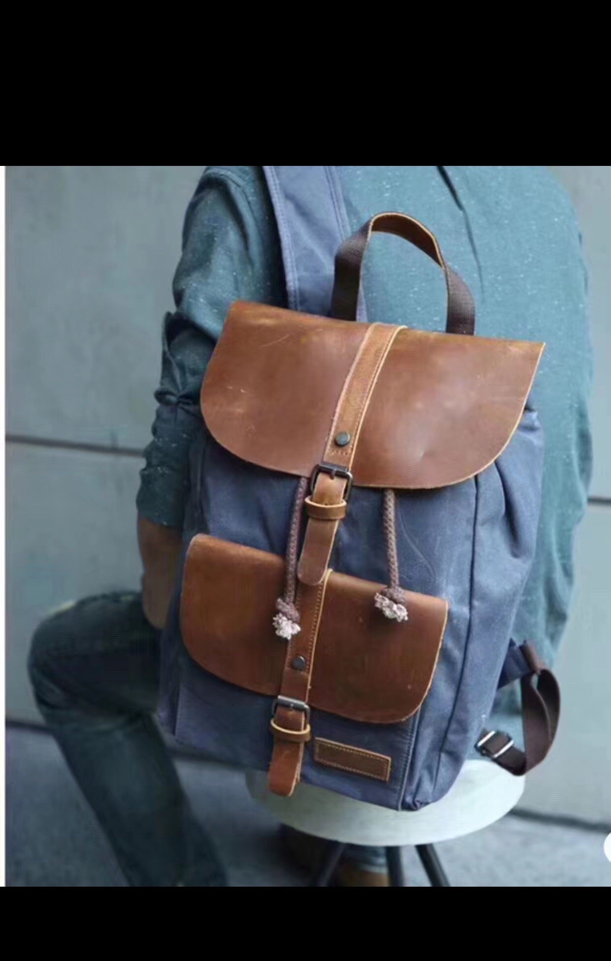 Cute cow hide leather and canvas backpack