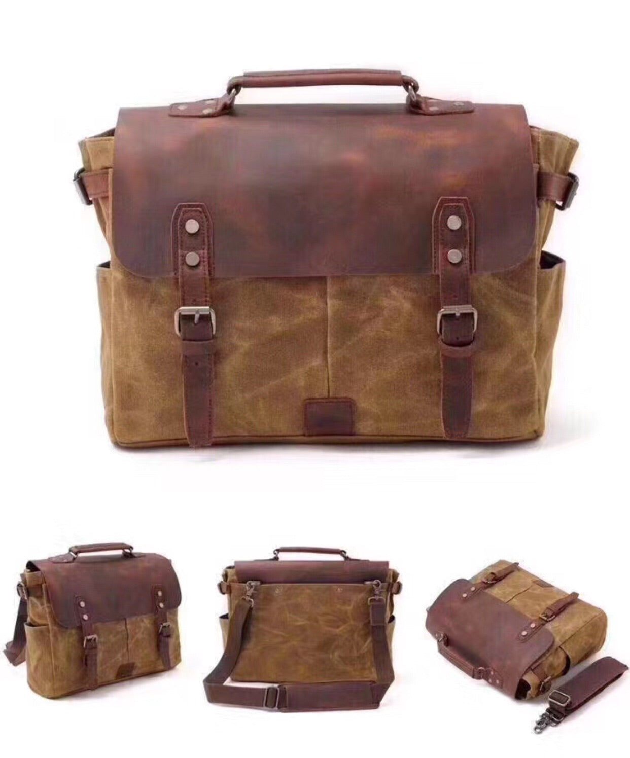 Canvas and leather laptop bag
