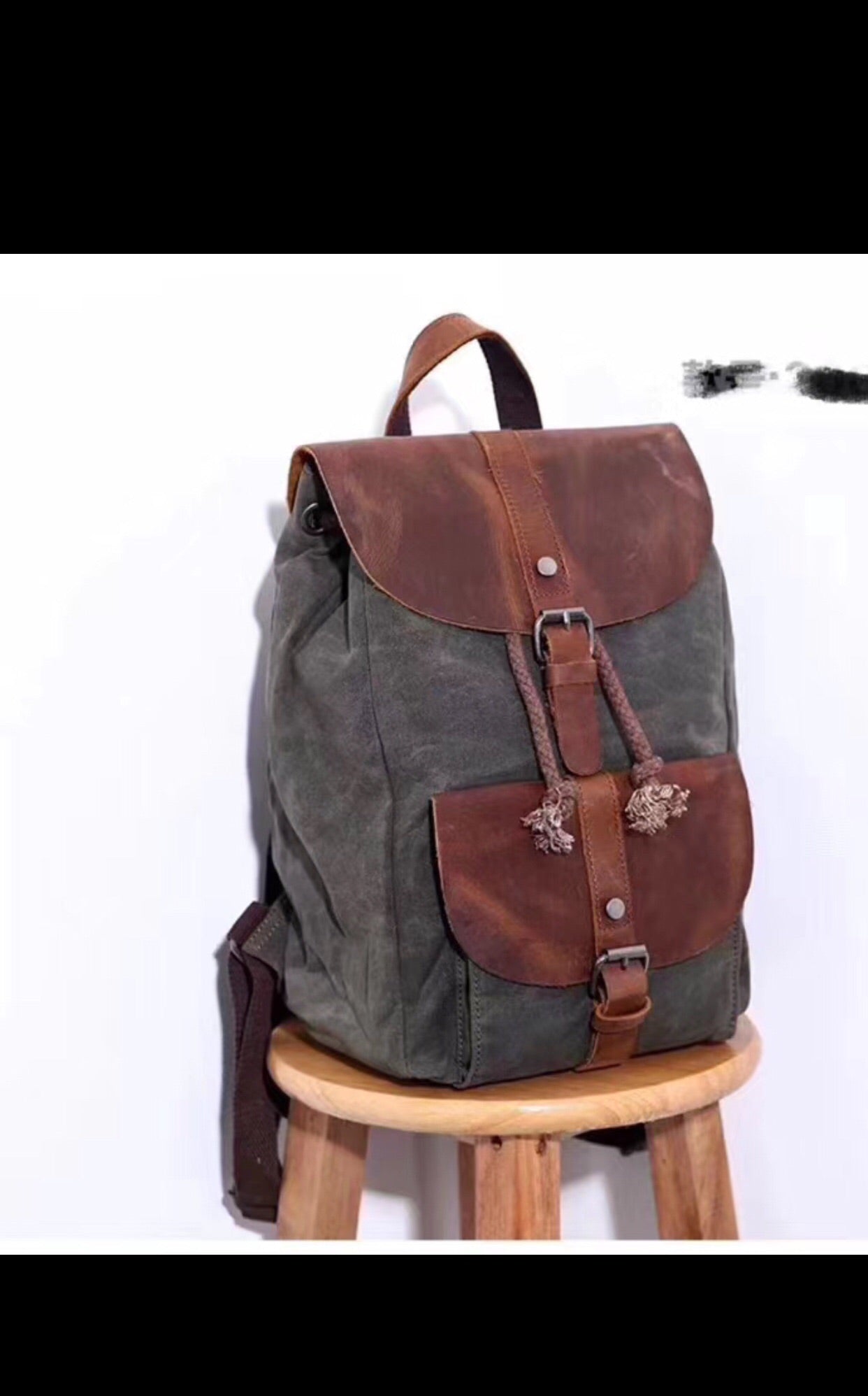 Cute cow hide leather and canvas backpack