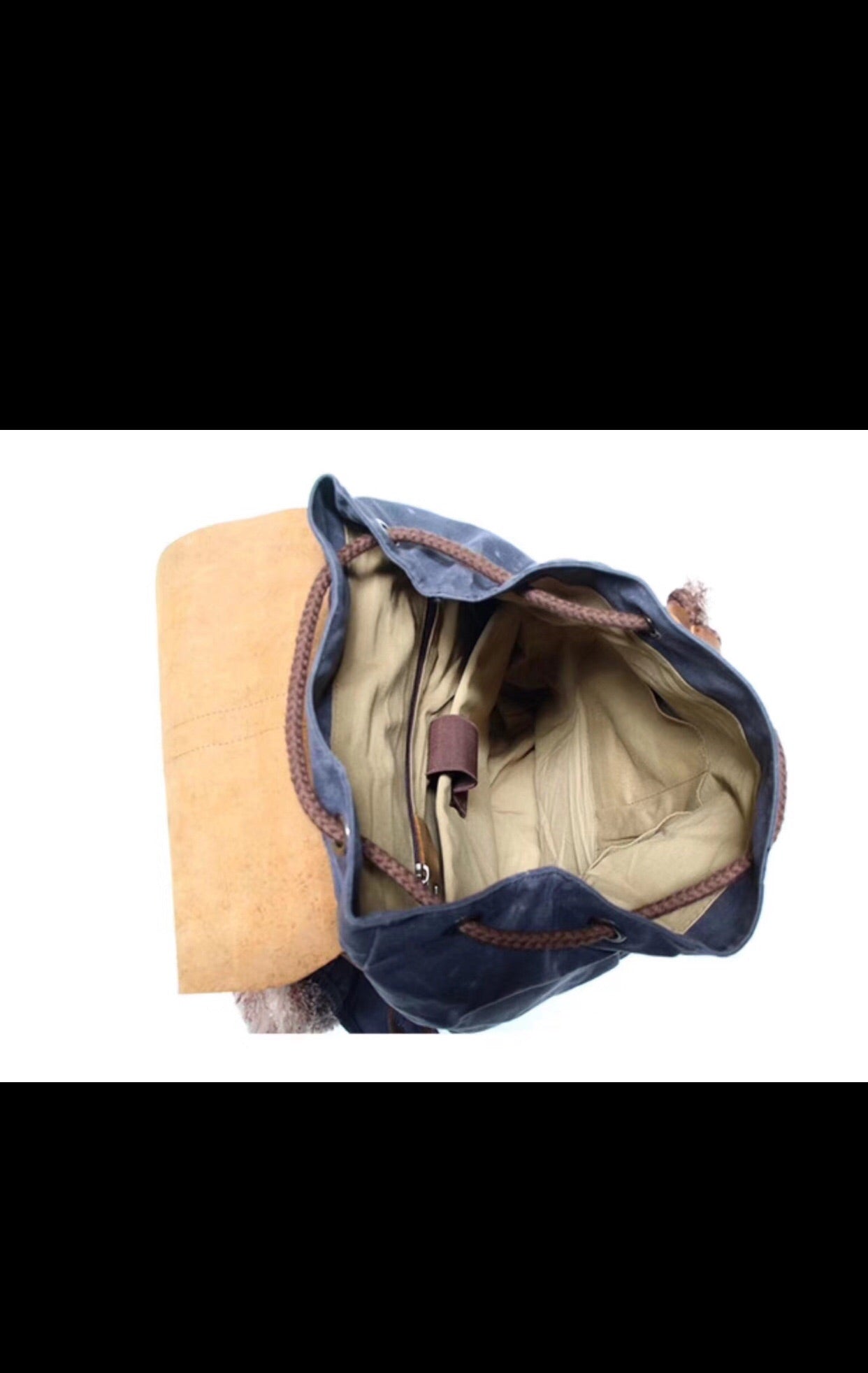 Cute cow hide leather and canvas backpack